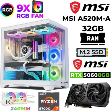 Xaser Sword X60 Ryzen 7 5700X 32GB Ram 1tb M.2 Nvme SSD 8gb RTX5060 Sıvı Soğutmalı Masaüstü Oyuncu
