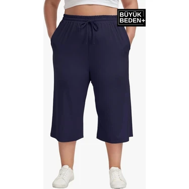 Superlife Kadın Büyük Beden Regular Fit Navy Şort SPR25BSRK91 Düz Desenli Rahat Kesim