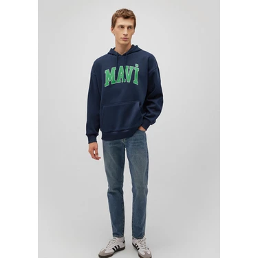 Mavi Mavi Logo Baskılı Kapüşonlu Lacivert Sweatshirt