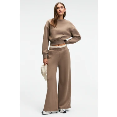 Grimelange ENAVIE Kadın Oversize Beli Lastikli Çift Cepli Vizon Eşofman