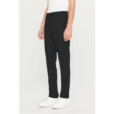 Altınyıldız Classics Erkek Siyah Slim Fit Rahat Kesim Beli Bağlamalı Yan Cepli Jogger