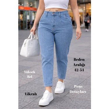 Cedy Denım Kadın Büyük Beden Pileli Mom Jean Pantolon