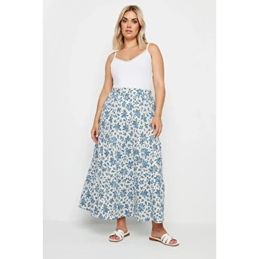 Stil Diva Uzun Etek Kadınlar İçin Lastikli Bel Vintage Desen Dokuma Kumaş
