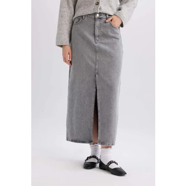 DeFacto Fashion Fit Yırtmaçlı Cepli Uzun Boy Jean Etek