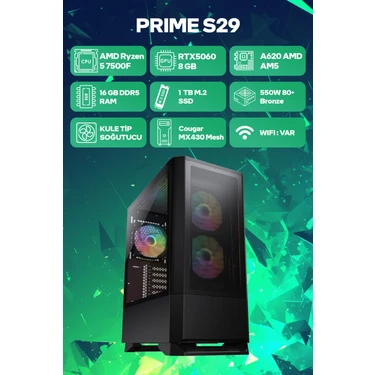 Game Garaj Prime S29 Amd Ryzen 5 7500F 16GB Ram 1tb SSD RTX5060 Freedos Oyuncu Oem