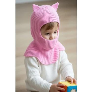 Meriç Bebe Kedi Kulaklı Kışlık Balaklava Bebek Bere Kar