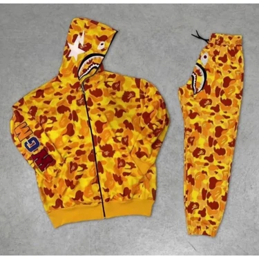 Axxan Bape Takım Alt Üst  Cepli Fermuarı Kapşondan Komple Kapanan Kemer ve Paçası