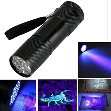Sarfex 9 LED Ultraviyole Mor Işık El Feneri Kimlik Kontrol Cihazı Siyah Renkli