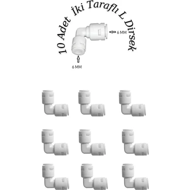 Evora 10 Adet Su Arıtma Filtre Bağlantı L Dirsek 1/4 - 6 Mm (QUİCK - ÇUBUKLU