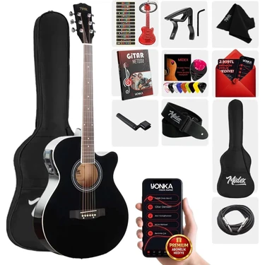 Midex XC-300XBK-EQ Profesyonel Siyah Elektro Akustik Gitar 4/4 Yetişkin Üst Segment (Çanta Capo