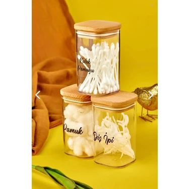 Fbz Home 3'lü 250 ml Ahşap Kapaklı Mika Kulak Pamuğu & Diş Ipi & Pamuk