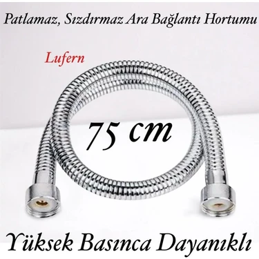 Lufern 75 cm Kısa Tepe Ara Duş Hortumu Spiral Robot Ara Bağlantı Örgülü Dayanıklı Kopmaz Patlamaz