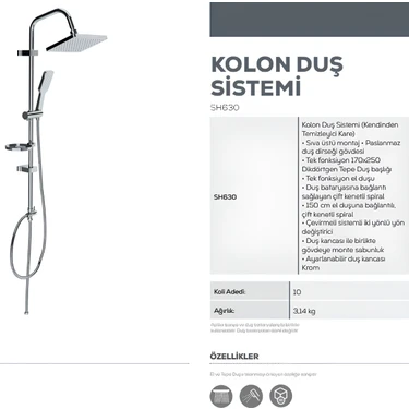 Creavit SH630 Tepe Duş Sistemi Kendinden Temizleyicili