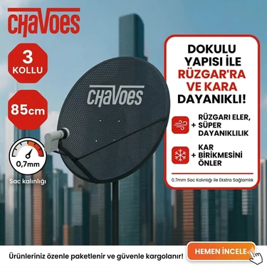 Chavoes Çanak Anten 85CM 3 Kollu Delikli Rüzgara Dayanıklı + Tekli Lnb ve Montaj Seti (Premium