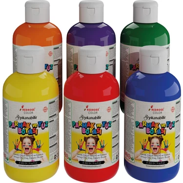 Red Rose Ana Renkler Parmak Boyası 6'lı Set 6X250GR Yıkanabilir, Toksik Içermez, Çocuk Okul Kreş