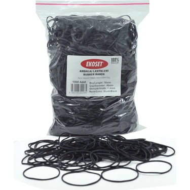 Ekoset Kauçuk Renkli Paket Ambalaj Para Lastiği Siyah 70 mm