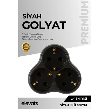 Elevats Premium Siyah 3’lü Papatya Golyat Priz | Çoklu Priz | 3'lü Priz | Priz