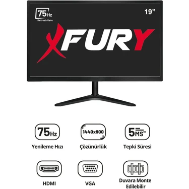 Fury 19" Geniş Ekran 75 Hz 5ms (Vga,hdmı) LED