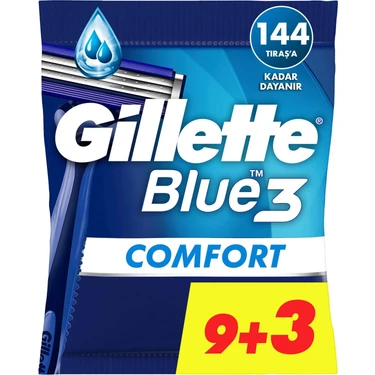 Gillette Blue3 Comfort Kullan At Tıraş Bıçağı 12 Adet 9+3 Hassas Cilt Dostu Ergonomik