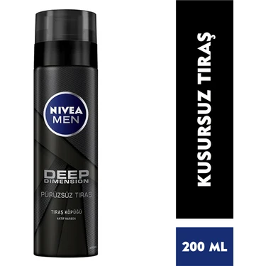 NIVEA Men Deep Dimension Tıraş Köpüğü 200 ml Ferah Kokulu Anti Alerjik Aktif Karbon ve