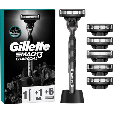Gillette Mach3 Charcoal Tıraş Makinesi ve Yedek Bıçağı 6'lı + Tıraş Bıçağı