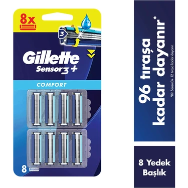Gillette Sensor3 Yedek Tıraş Bıçağı 8 Adet Konforlu ve Pürüzsüz Tıraş İçin 3 Bıçaklı