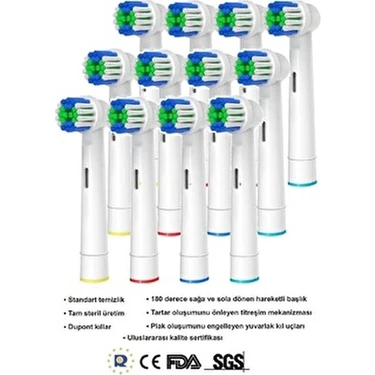 Oral B ve Braun Uyumlu Şarjlı ve Pilli Diş Fırça Yedek Başlığı Orta Sert 12 Li Set Ağız