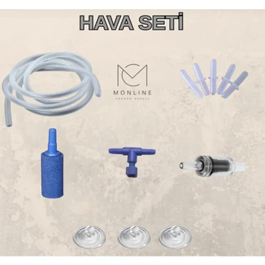 Akvaryum Hava Seti 2 mt Hortum - 5 Ek - 1 Hava Taşı - 1 Vana - 1 Çekvalf -3