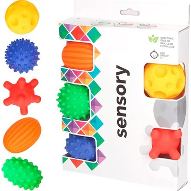 Poema & Rosa Sensory 5'li Renkli Plastik Bebek Banyo Topu Seti – Masaj ve Duyu Gelişimi, 0-4 Yaş