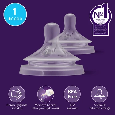 Philips Avent Doğal Tepkili 2'li Biberon Emziği, 1 Numara,