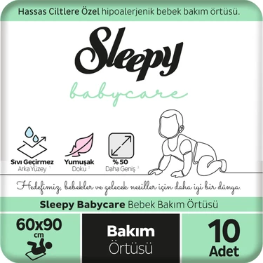 Sleepy Babycare Bebek Bakım Örtüsü 60X90 cm Yumuşak Dokulu Sıvı Geçirmez Arka Yüzey 10