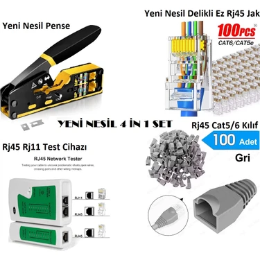 Derwell Yeni Nesil RJ45 Sıkma Pensesi RJ45 Test Cihazı 100 Adet Cover 100 Adet Yeni Nesil Ez 8PC8C