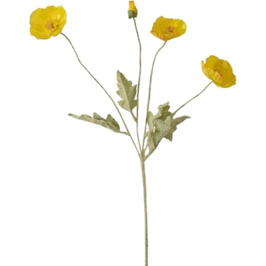 Nettenevime 59 cm Sarı Renk Yapay Gelincik Çiçeği 3 Çiçek 1 Tomurcuk Gerçekçi