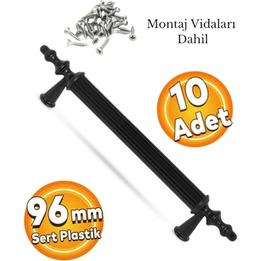 Evizmo 10 ADET Sert Plastik 96 mm Siyah Mobilya Mutfak Çekmece Dolap Dolabı Kulpu Kulbu Kulpları