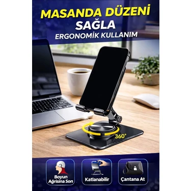 Dexmon Metal Katlanabilir Masaüstü Telefon Tutucu Tablet Standı 360 Derece Dönen