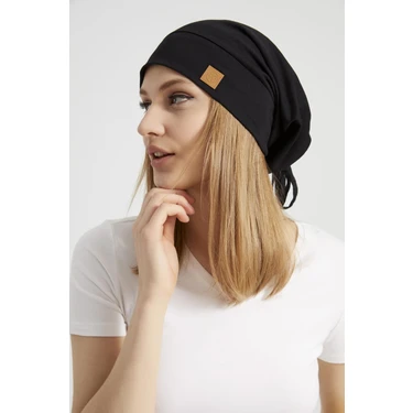 Butikgiz Kadın Siyah İp Özel Tasarım 4 Mevsim Şapka Bere Buff Ultra Yumuşak