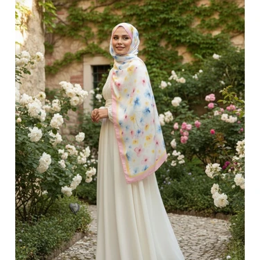 Revam Collection Retro Desenli Pamuk Şal Mena Serisi Pembe Mavi