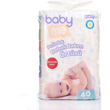 Baby Me Pofuduk Bebek Alt Değiştirme Örtüsü 60x60 cm Sıvı Geçirmez Beyaz Selüloz Kokusuz 40'lı