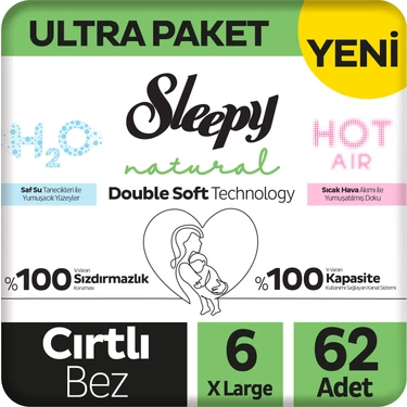 Sleepy Natural Double Soft Ultra Paket Bebek Bezi 6 Numara Xlarge 62