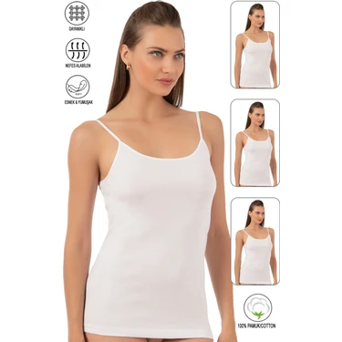 Özkan Underwear Özkan 0107 3'lü Paket Kadın %100 Pamuklu Ribana Esnek Rahat İp Askılı Örme