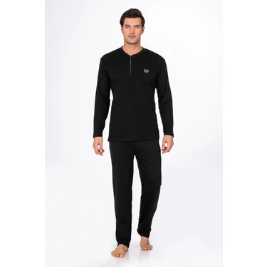 Kompedan Erkek İnterlok Pamuklu Pijama Takımı | Siyah
