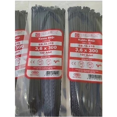 Pemsan 3,6X300 Plastik Cırt Kelepçe Kablo Bağı Siyah 100'LU