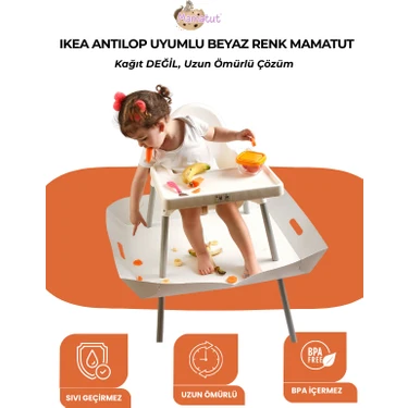 IKEAANTILOP MODEL MAMA SANDALYESİ UYUMLU BEYAZ MAMATUT, Sıvı geçirmez, kolay silinebilir, uzun