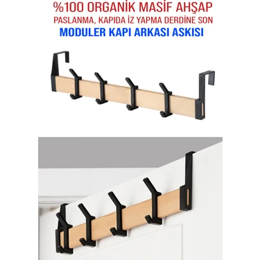 Nwood Nas-01 %100 Masif Ahşap Organik Kapı Arkası Elbise Askısı Paslanmaz, esnemez,