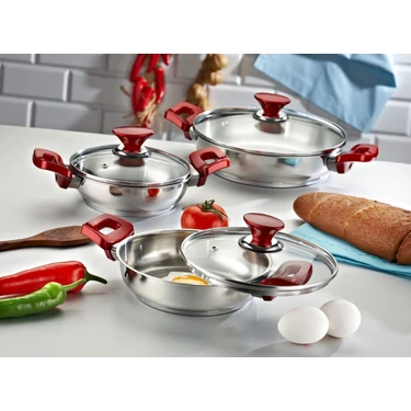 Net Çelik NET ÇELİK 6 Parça Paslanmaz Çelik Cam Kapaklı Omlet