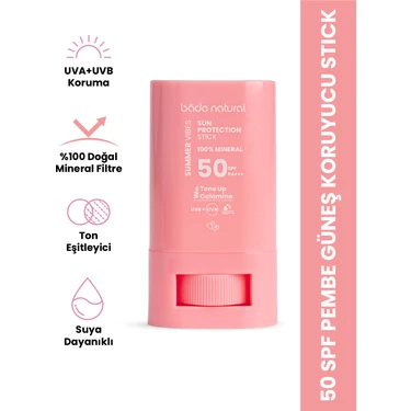 Bade Natural 50 Spf Ton Eşitleyici ve Cilt Aydınlatıcı Pembe Yüksek Korumalı Güneş Koruyucu