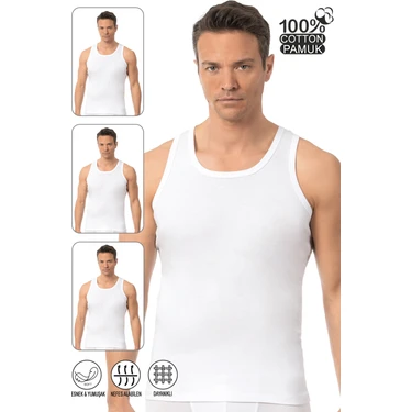 Özkan Underwear 0113 3'lü Paket  Erkek Kalın Askılı Pamuklu Esnek Yumuşak Ribana