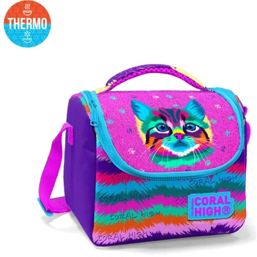 Coral High Mor Pembe Kedi Desenli Thermo Beslenme