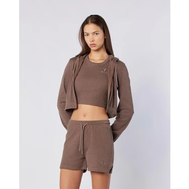 Kappa Kadın Eşofman Üstü Kahverengi Regular Fit Fermuarlı %48 Pamuk %47 Polyester Sezon