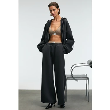 Grimelange ENAVIE Kadın Oversize Beli Lastikli Çift Cepli Antrasit Eşofman